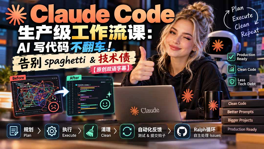 Claude Code 生产级工作流课：AI 写代码不翻车！告别 spaghetti & 技术债【原创双语字幕】网赚项目-副业赚钱-互联网创业-资源整合老八网赚资源