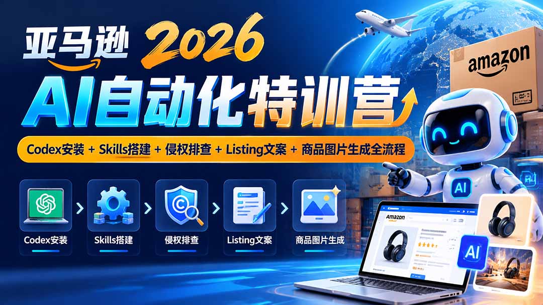亚马逊2026AI自动化-10月特训营:Codex安装+Skills搭建+侵权排查+Listing文案+商品图片生成全流程网赚项目-副业赚钱-互联网创业-资源整合老八网赚资源