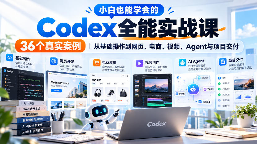 48845c99d866e2e2b229325e2cf3a47b.jpeg 小白也能学会的Codex全能实战课|36个真实案例,从基础操作到网页、电商、视频、Agent与项目交付
