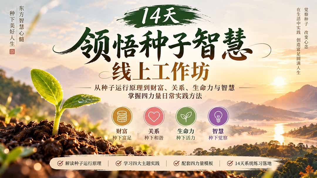 14天领悟种子智慧线上工作坊｜从种子运行原理到财富、关系、生命力与智慧，掌握四力量日常实践方法网赚项目-副业赚钱-互联网创业-资源整合老八网赚资源