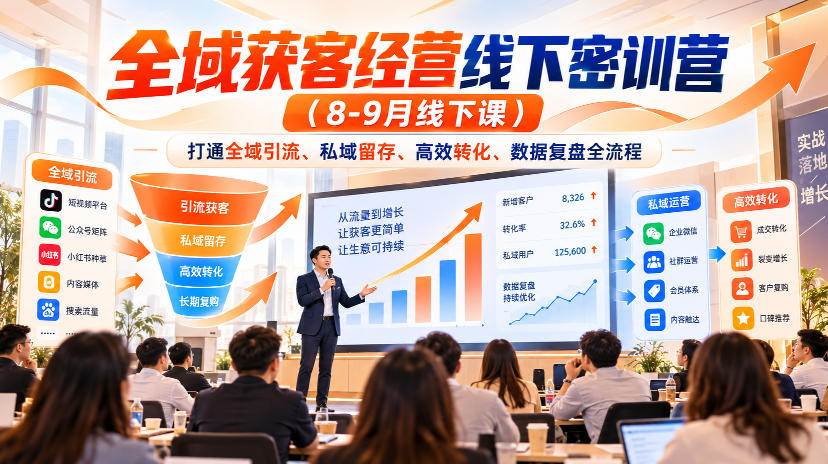 16abd1c8c21298fc8d4f15417575bb79.jpeg 全域获客经营线下密训营(8-9月线下课),打通全域引流、私域留存、高效转化、数据复盘全流程