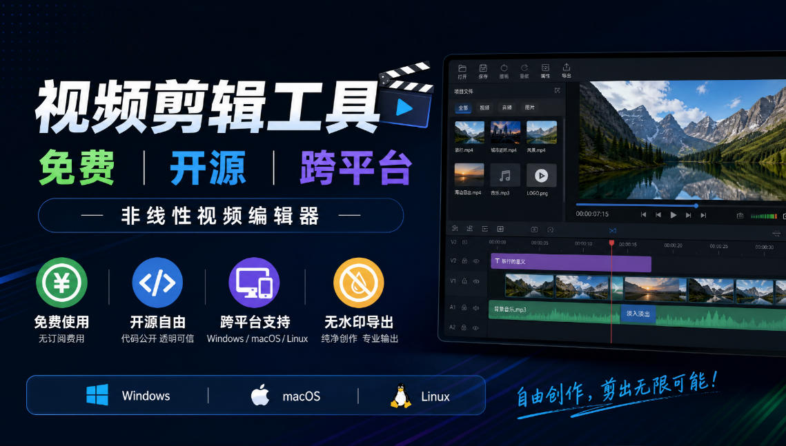 视频剪辑工具，免费、开源、跨平台，非线性视频编辑器，支持Windows、macOS、Linux，无水印、无订阅费用网赚项目-副业赚钱-互联网创业-资源整合老八网赚资源