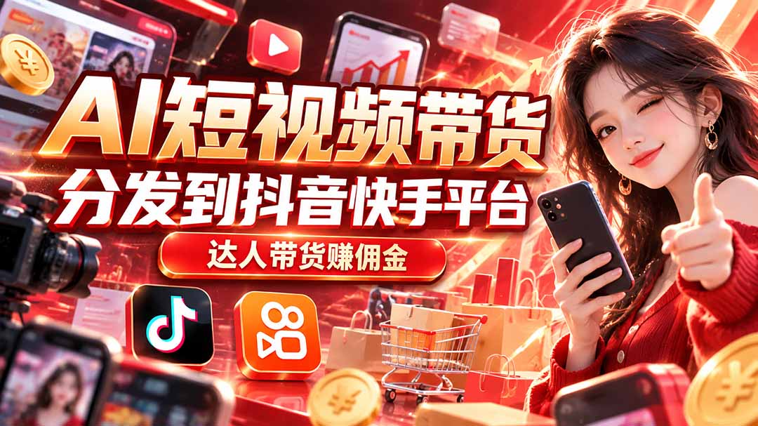 【AI短视频带货】分发到抖音快手平台，达人带货赚佣金网赚项目-副业赚钱-互联网创业-资源整合老八网赚资源