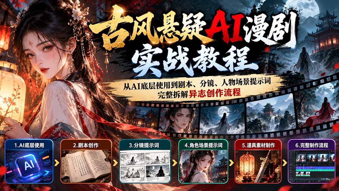 古风悬疑AI漫剧实战教程：从AI底层使用到剧本、分镜、人物场景提示词，完整拆解异志创作流程网赚项目-副业赚钱-互联网创业-资源整合老八网赚资源