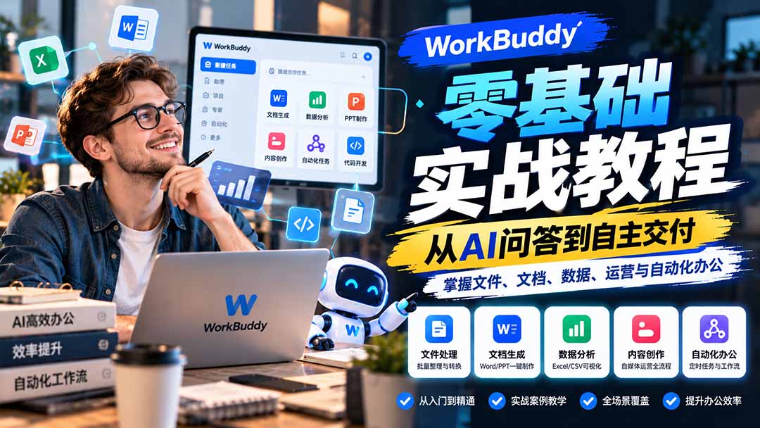 2ba4f44ec78a6ae453ad3092ace63836.jpeg WorkBuddy零基础实战教程:从AI问答到自主交付,掌握文件、文档、数据、运营与自动化办公