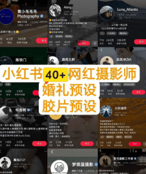 a0f8dc024773eb86f654800d3ed2714f.jpeg 独家高质量调色素材合集!精选小红书40+多位网红婚礼/人像/风光摄影师的预设,按姓名整理,建议收藏!