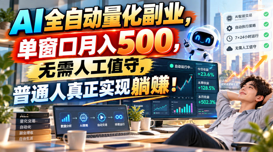AI全自动量化副业，单窗口月入500，无需人工值守，普通人真正实现躺賺！网赚项目-副业赚钱-互联网创业-资源整合老八网赚资源