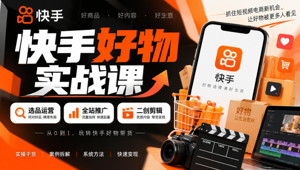 c616b443130c168ecedecad1fdbc7332.jpeg 快手好物实战课|选品运营+全站推广+二创剪辑带货变现