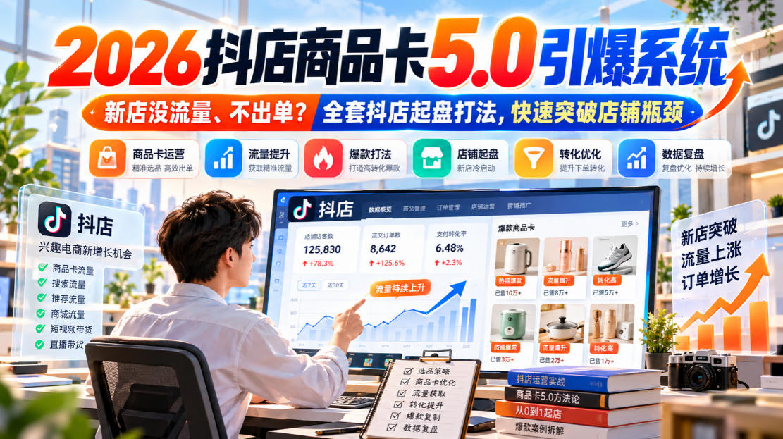 eaae223ae2eb9df6a3d9a2b747eb6419.jpeg 2026抖店商品卡5.0引爆店铺流量,新店没流量、不出单?全套抖店起盘打法,快速突破店铺瓶颈