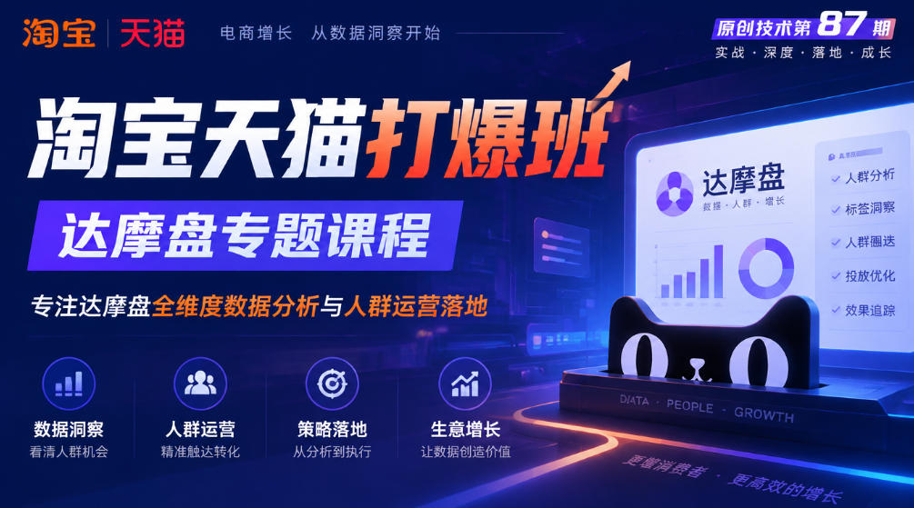 《淘宝天猫打爆班》原创技术第87期，达摩盘专题课程，专注达摩盘全维度数据分析与人群运营落地网赚项目-副业赚钱-互联网创业-资源整合老八网赚资源