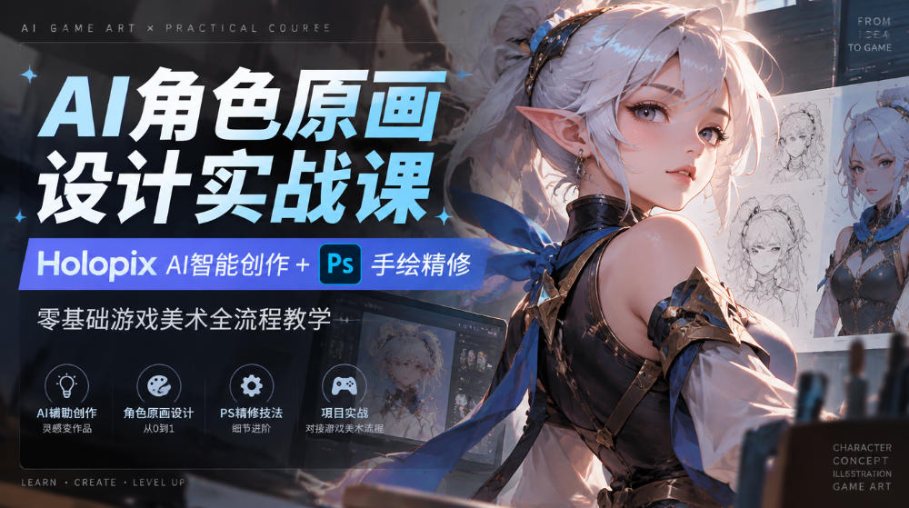 AI角色原画设计实战课｜Holopix AI智能创作+PS手绘精修，零基础游戏美术全流程教学网赚项目-副业赚钱-互联网创业-资源整合老八网赚资源