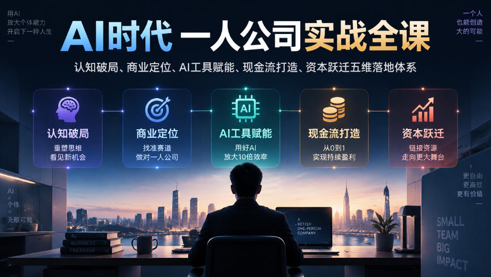 a96ed9ed8bbaf91a1781e6723e1f37c9.jpeg AI时代一人公司实战全课|认知破局、商业定位、AI工具赋能、现金流打造、资本跃迁五维落地体系