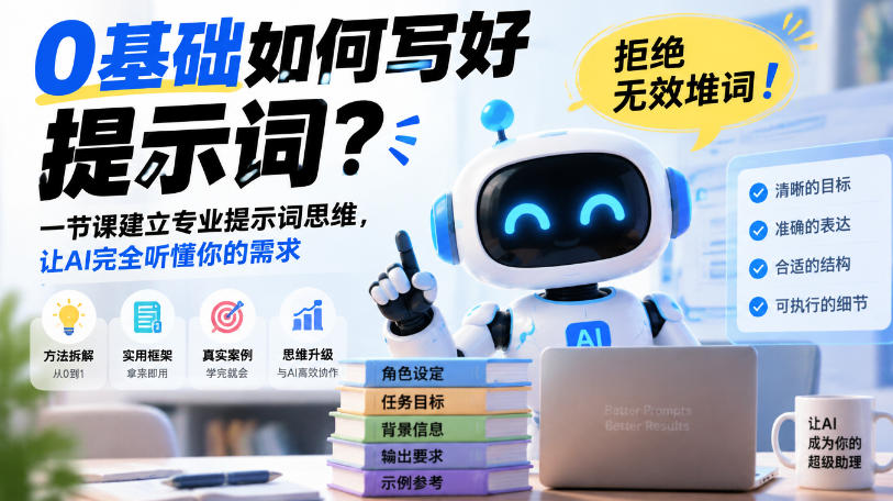 0基础如何写好提示词，拒绝无效堆词！一节课建立专业提示词思维，让AI完全听懂你的需求网赚项目-副业赚钱-互联网创业-资源整合老八网赚资源