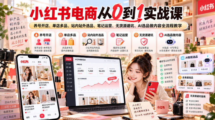 5bd81a374d4fa6b0f4ae3ce9c408e753.jpeg 小红书电商从0到1实战课|养号开店、单店多品、站内站外选品、笔记运营、无货源避坑、AI选品做内容全流程教学