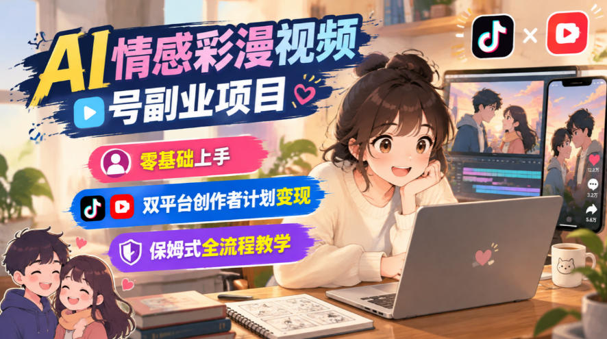 4d3f40b5e522dfd3fbb474c211c6e712.jpeg AI情感彩漫视频号副业项目,零基础上手,双平台创作者计划变现,保姆式全流程教学