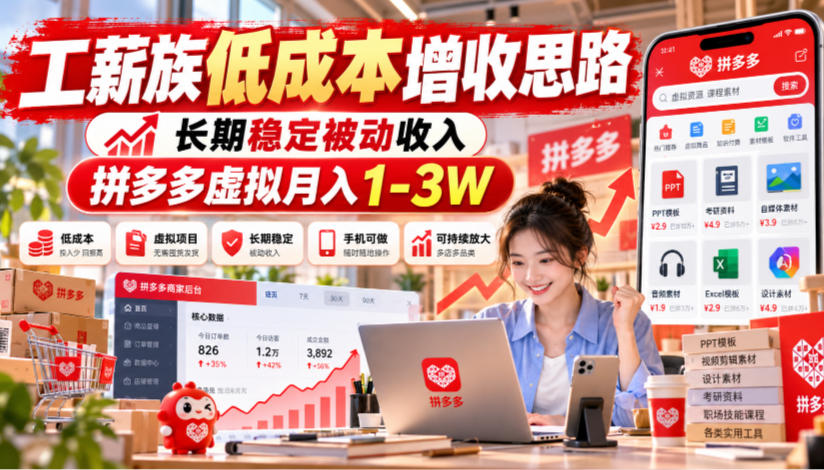 bc52f422cc492032b85d5ab72e3220a2.jpeg 工薪族低成本增收思路,长期稳定被动收入,拼多多虚拟月入1-3W