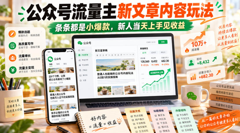 ec0b8fc6da43761e599c5dfdc6158179.jpeg 公众号流量主新文章内容玩法,条条都是小爆款,新人当天上手见收益
