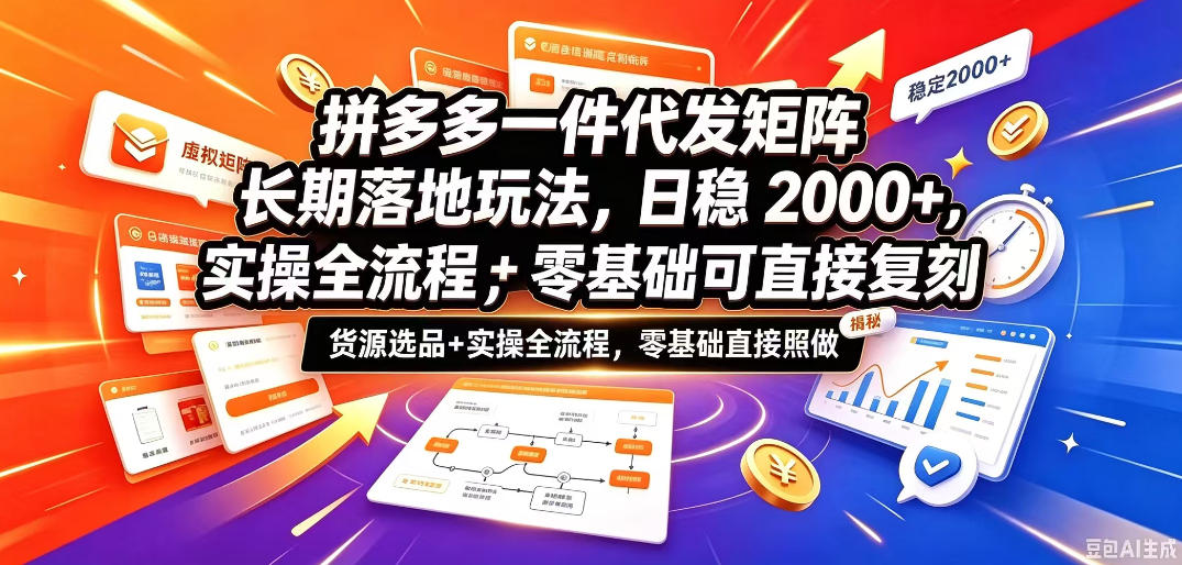 拼多多一件代发矩阵长期落地玩法，日稳入2k+，选品货源+实操全流程，零基础可直接复刻【拆解】网赚项目-副业赚钱-互联网创业-资源整合老八网赚资源