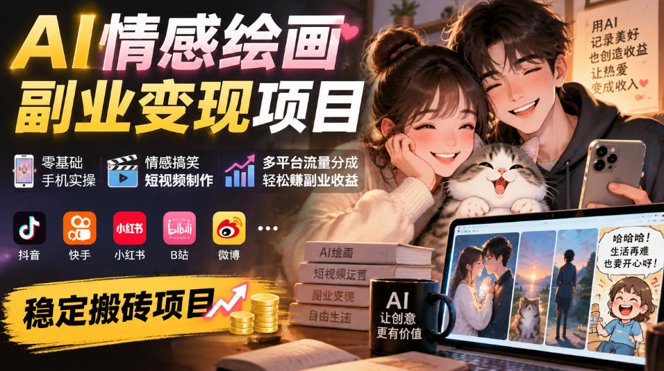 48f352a82edbb286b18a8378d0aa5262.jpeg AI情感绘画副业变现项目|零基础手机实操,情感搞笑短视频制作,多平台流量分成轻松賺副业收益