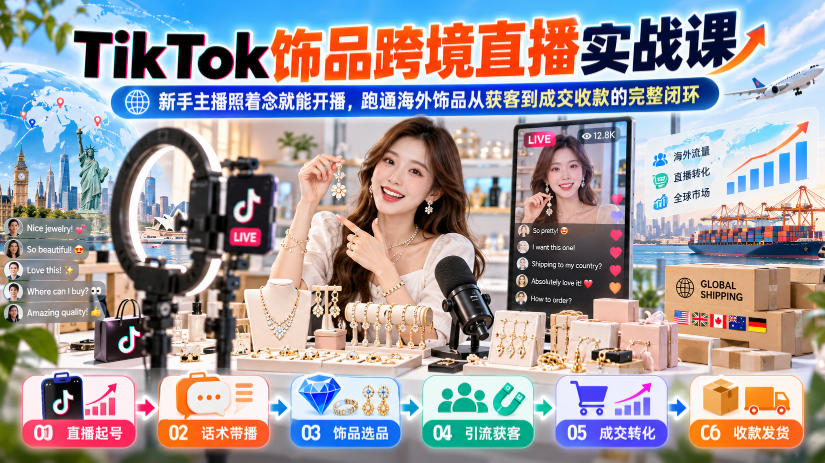 d804787ef2ca040c66ee21f35bf36a12.jpeg TikTok饰品跨境直播实战课,新手主播照着念就能开播,跑通海外饰品从获客到成交收款的完整闭环