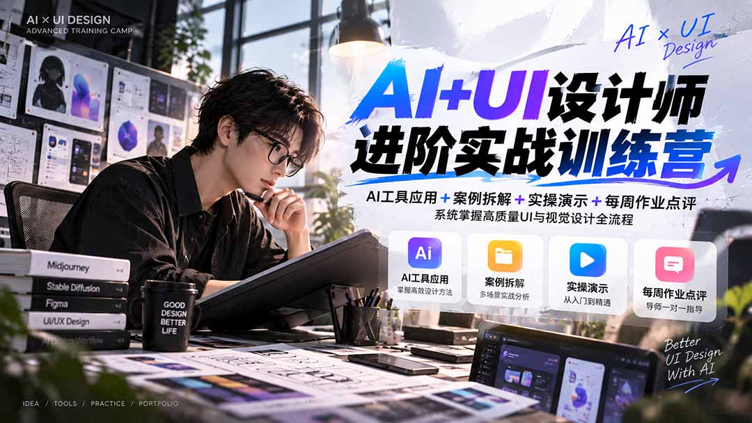 【无水印】AI+UI设计师进阶训练营-第4期：AI工具应用+案例拆解+实操演示+作业点评，掌握高质量UI与视觉设计全流程网赚项目-副业赚钱-互联网创业-资源整合老八网赚资源