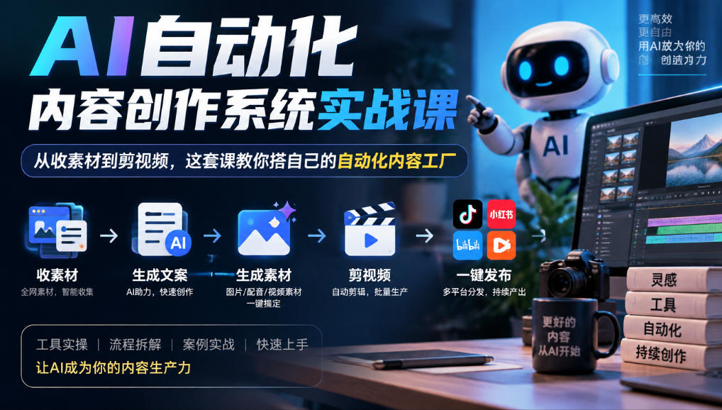 31d7691894ecf2893119a7fba78b1fed.jpeg AI自动化内容创作系统实战课,从收素材到剪视频,这套课教你搭自己的自动化内容工厂