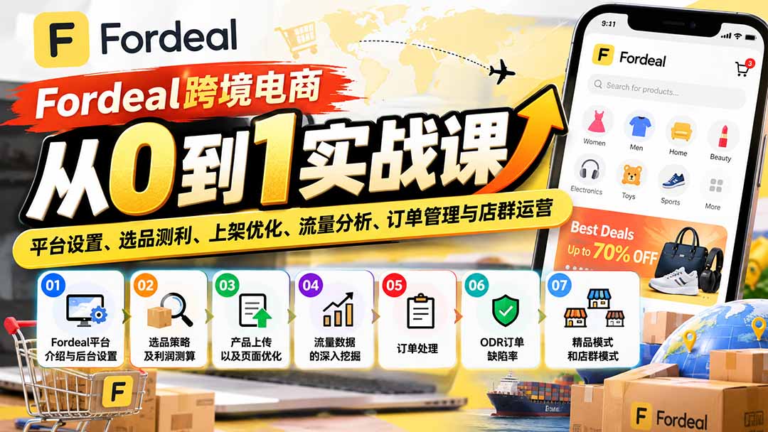 Fordeal跨境电商从0到1实战课：平台设置、选品测利、上架优化、流量分析、订单管理与店群运营网赚项目-副业赚钱-互联网创业-资源整合老八网赚资源
