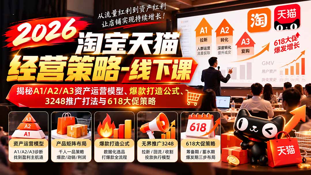 2026淘宝天猫经营策略-线下课：揭秘A1/A2/A3资产运营模型、爆款打造公式、3248推广打法与618大促策略