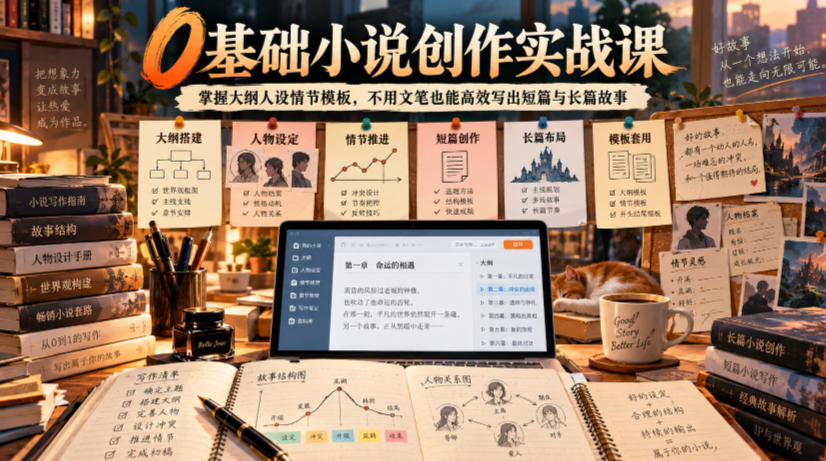 0基础小说创作实战课｜掌握大纲人设情节模板，不用文笔也能高效写出短篇与长篇故事网赚项目-副业赚钱-互联网创业-资源整合老八网赚资源