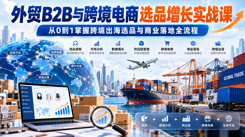 外贸B2B与跨境电商选品增长实战课，从0到1掌握跨境出海选品与商业落地全流程网赚项目-副业赚钱-互联网创业-资源整合老八网赚资源