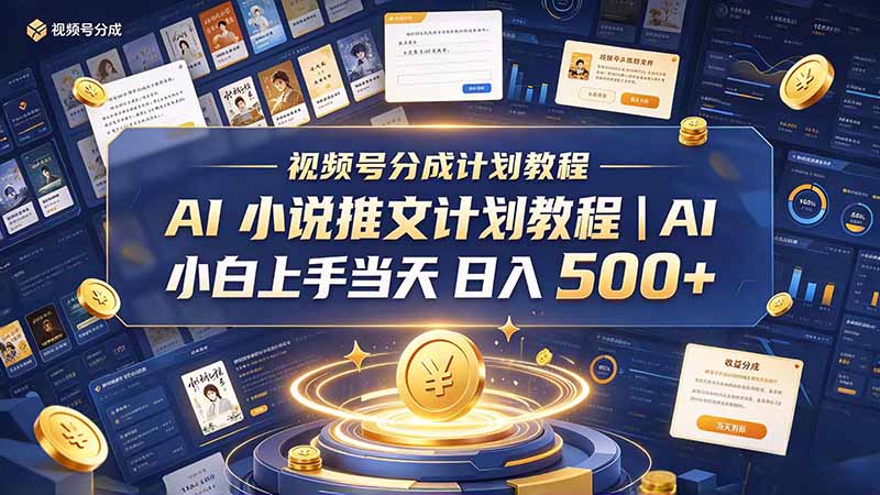 最新视频号分成计划教程｜AI 小说推文，小白上手当天日入 500+网赚项目-副业赚钱-互联网创业-资源整合老八网赚资源