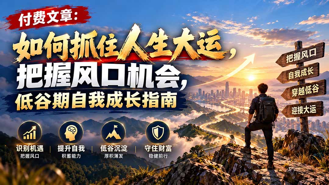 付费文章：如何抓住人生大运，把握风口机会，低谷期自我成长指南