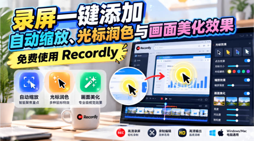 98bc716c7f953d82f0f2ffbc8a1280dc.jpeg 录屏一键添加自动缩放、光标润色与画面美化效果,免费使用Recordly