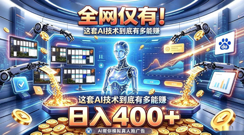 全网仅有！这套AI技术到底有多能賺，日入400+，无需人工干预，实现真正被动变现【揭秘】网赚项目-副业赚钱-互联网创业-资源整合老八网赚资源