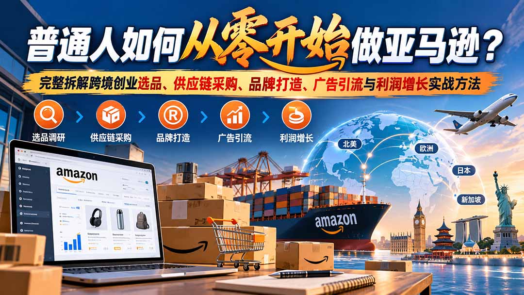 普通人如何从零开始做亚马逊？完整拆解跨境创业选品、供应链采购、品牌打造、广告引流与利润增长实战方法网赚项目-副业赚钱-互联网创业-资源整合老八网赚资源