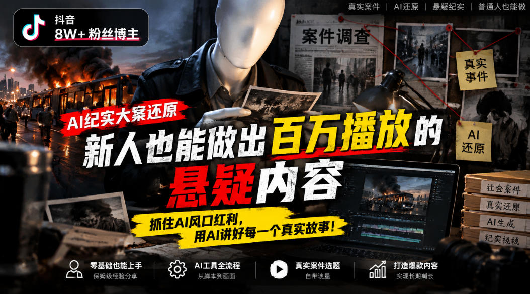 83f171d06c8bf74d8484ca23285d0cfa.jpeg 抖音8W粉丝博主的AI纪实大案还原教学,新人也能做出百W播放的悬疑内容,抓住AI风口红利,用AI讲好每一个真实故事(更新1014)
