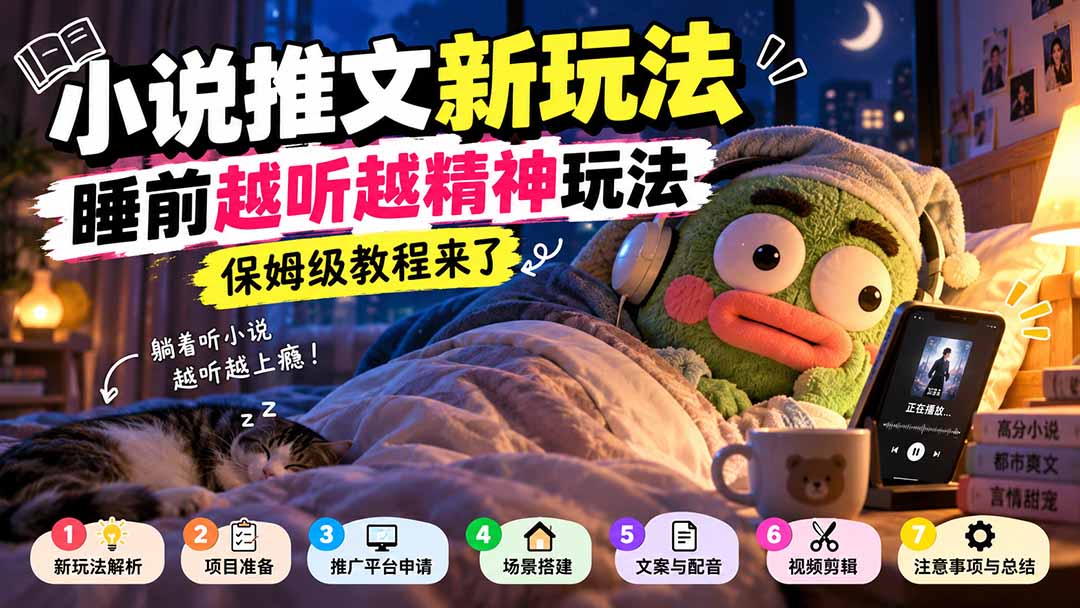 小说推文新玩法，睡前越听越精神玩法，保姆级教程来了网赚项目-副业赚钱-互联网创业-资源整合老八网赚资源