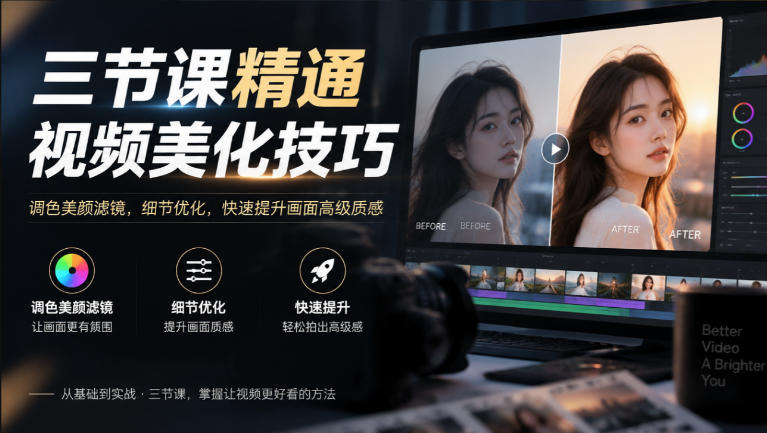 三节课精通视频美化技巧｜调色美颜滤镜，细节优化，快速提升画面高级质感网赚项目-副业赚钱-互联网创业-资源整合老八网赚资源