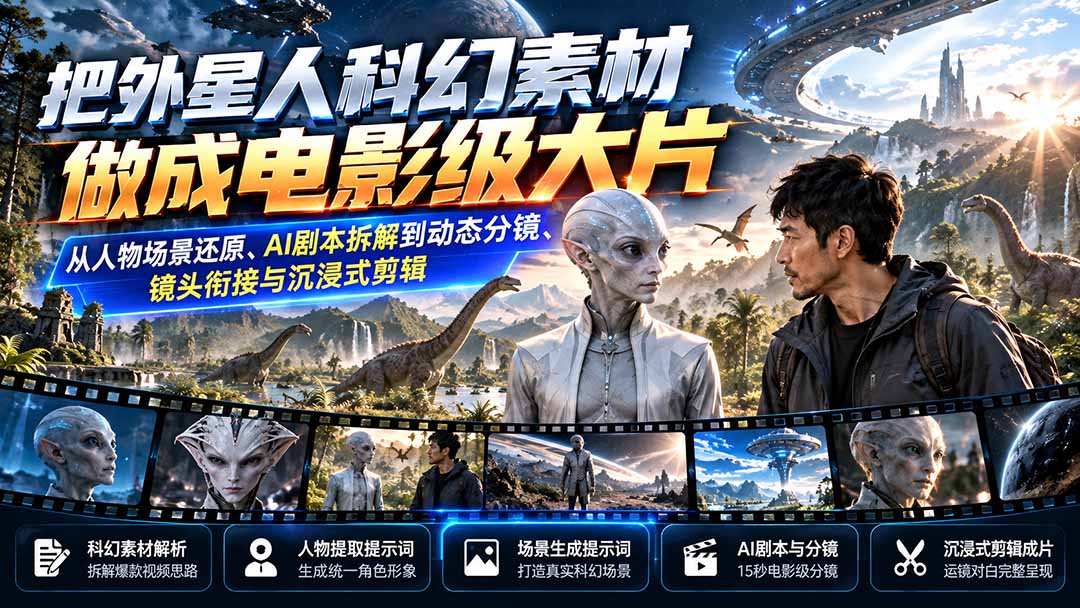 把外星人科幻素材做成电影级大片：从人物场景还原、AI剧本拆解到动态分镜、镜头衔接与沉浸式剪辑网赚项目-副业赚钱-互联网创业-资源整合老八网赚资源