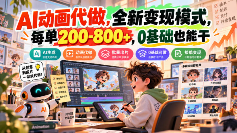 AI动画代做，全新变现模式，每单200-800+，0基础也能干【揭秘】网赚项目-副业赚钱-互联网创业-资源整合老八网赚资源