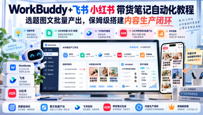 WorkBuddy+飞书小红书带货笔记自动化教程，选题图文批量产出，保姆级搭建内容生产闭环【文档】网赚项目-副业赚钱-互联网创业-资源整合老八网赚资源