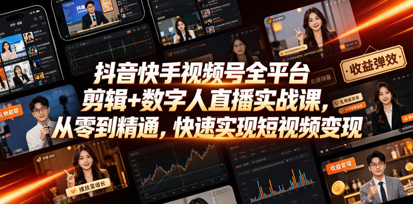 1c0b9b78de631f8139bb734a1ad9a3cb.jpeg 抖音快手视频号全平台剪辑+数字人直播实战课,从零到精通,快速实现短视频变现(更新2026年10月)