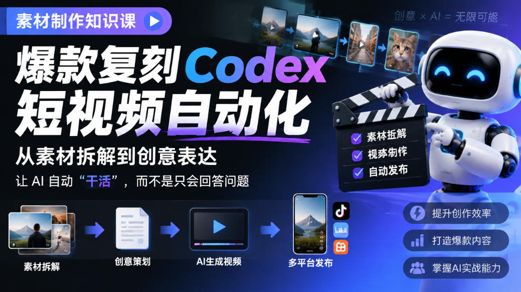20c8d783f206f4089e8d53ded1621138.jpeg 素材制作知识课,爆款复刻Codex短视频自动化,从素材拆解到创意表达,让AI自动“干活”,而不是只会回答问题