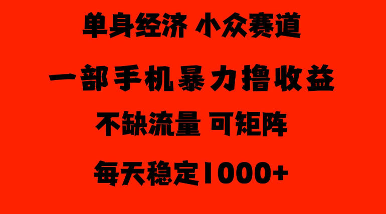 26年暴力单身经济，稳定日入500-1k，不缺流量，流量极大，冷门小众赛道，门槛低小白轻松上手【揭秘】网赚项目-副业赚钱-互联网创业-资源整合老八网赚资源