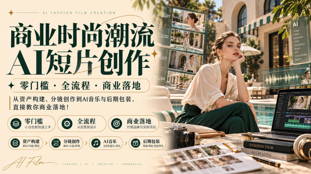 c9fa9c0e6eb5d6e99580e61e50f89d66.jpeg 商业时尚潮流AI短片创作|零门槛・全流程・商业落地,从资产构建、分镜创作到AI音乐与后期包装,直接教你商业落地!