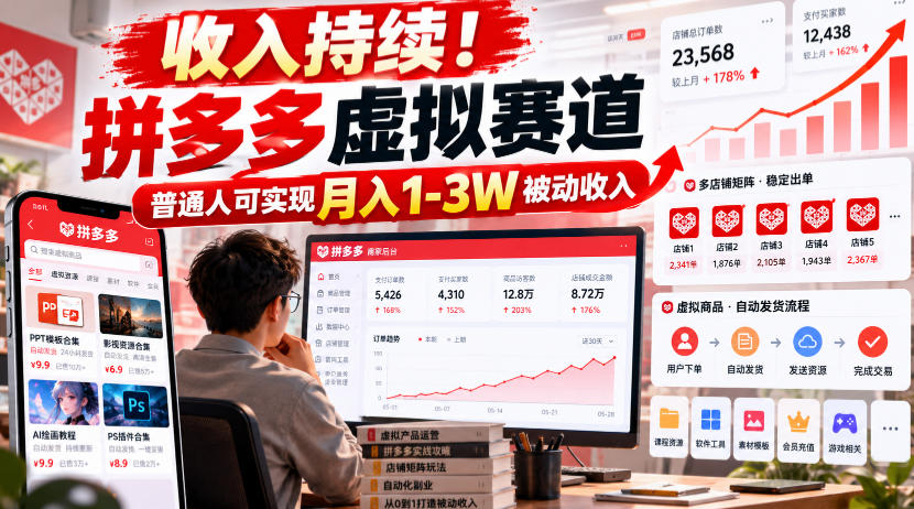 收入持续！拼多多虚拟赛道，普通人可实现月入1-3 W被动收入【揭秘】网赚项目-副业赚钱-互联网创业-资源整合老八网赚资源