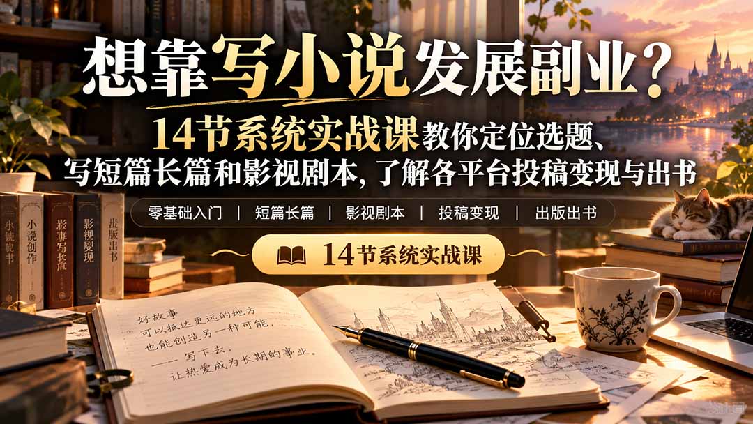 【无水印】想靠写小说发展副业？14节系统实战课教你定位选题、写短篇长篇和影视剧本，了解各平台投稿变现与出书网赚项目-副业赚钱-互联网创业-资源整合老八网赚资源