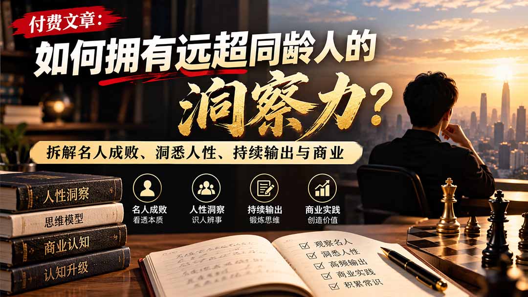 付费文章：如何拥有远超同龄人的洞察力？拆解名人成败、洞悉人性、持续输出与商业实践网赚项目-副业赚钱-互联网创业-资源整合老八网赚资源
