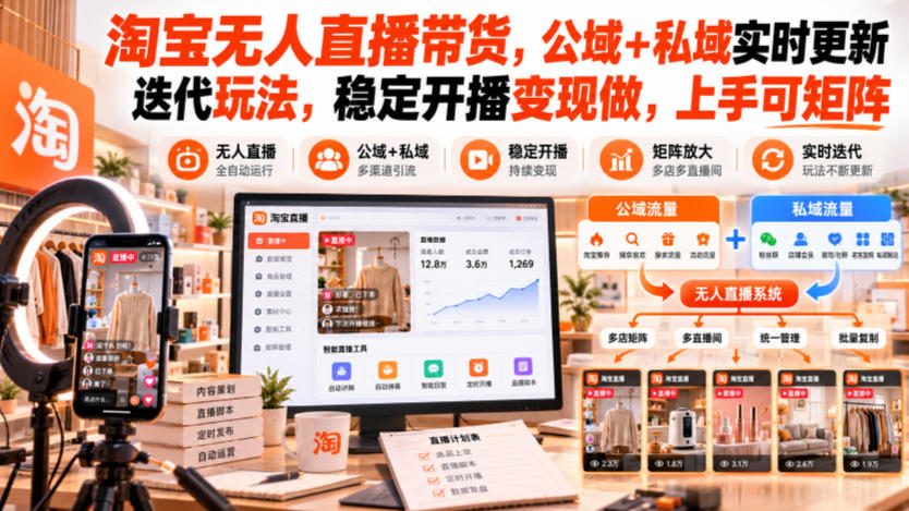 251b084a3f3bd93b9c912ea8fbd1426b.jpeg 淘宝无人直播带货,公域+私域实时更新迭代玩法,稳定开播变现做,上手可矩阵【揭秘】