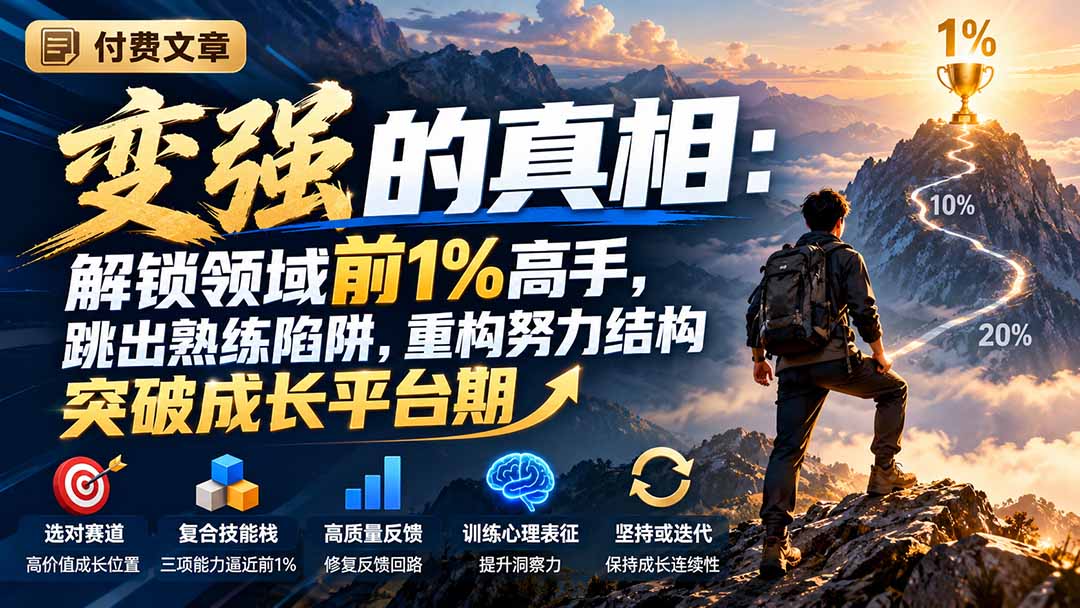 2d578087c145935e1e18d3fffa53da52.jpeg 付费文章:变强的真相:解锁领域前1%高手,跳出熟练陷阱,重构努力结构突破成长平台期